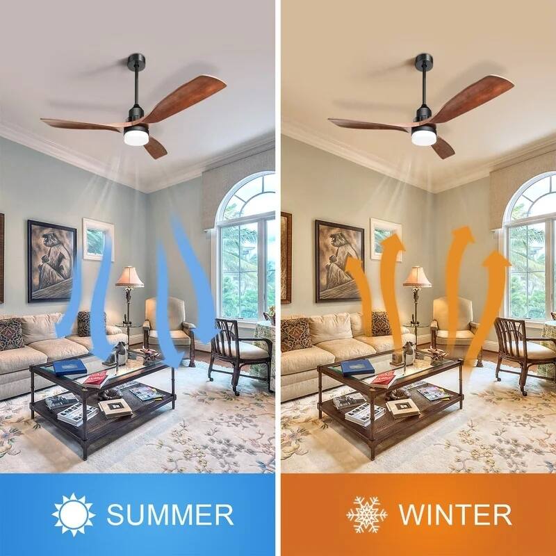 60 Inch Solid Wood Ceiling Fan with Light and Remote, Reverse Functions, Integrated Light Optional
