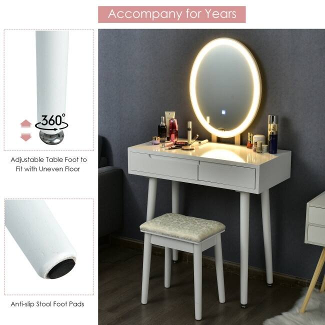 Touch Screen Vanity Makeup Table Stool Set - 31.5" x 16" x 54.5" (L x W x H)