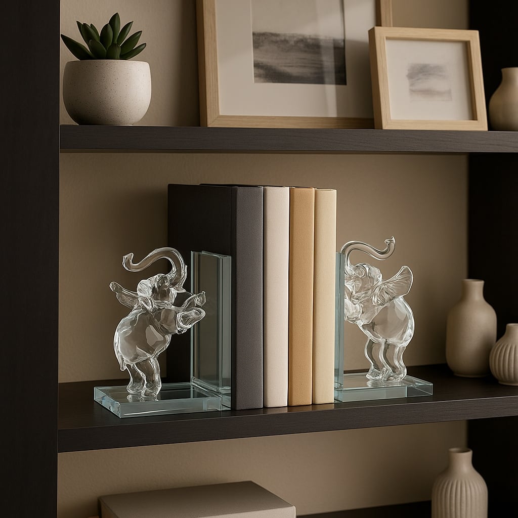 Decorative Glass Elegant Bookends for Home Decor - 6", Clear - 4.25"