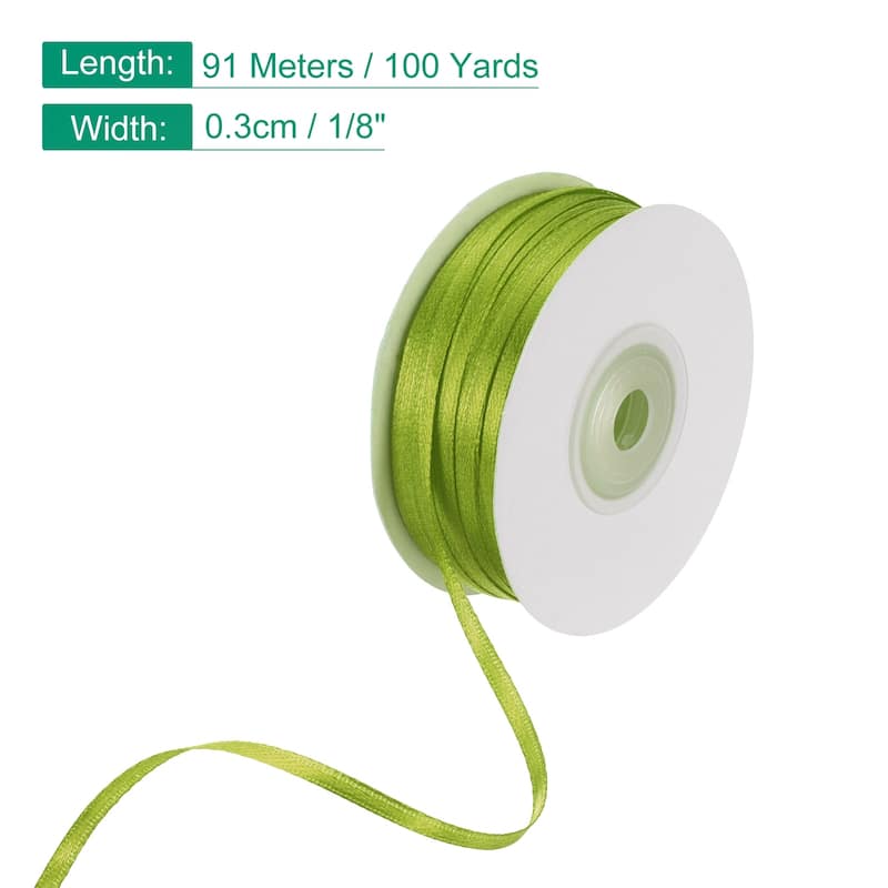 Satin Ribbon, 1/8 Inch x 100 Yards Double Face Satin Ribbon - 1/8 Inch - Olive Green