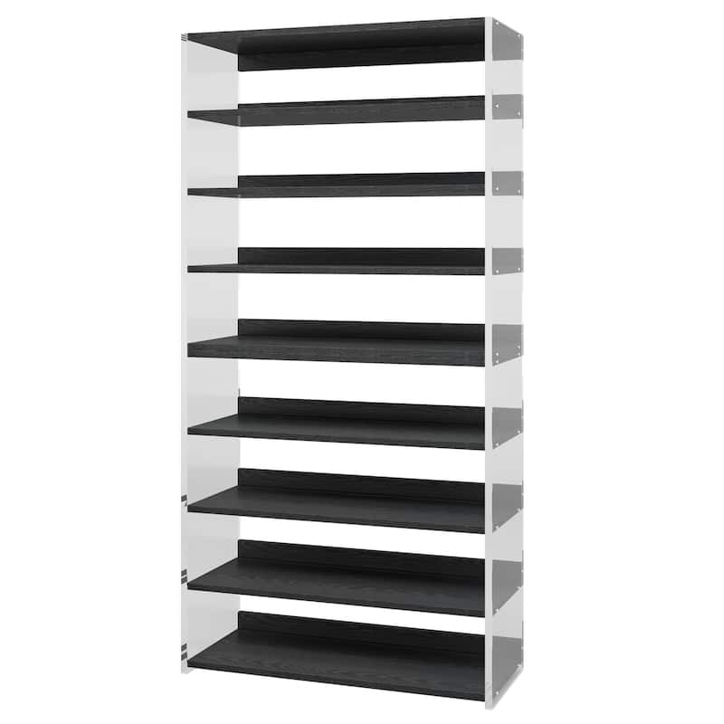 9-Tier Wood Shoe Storage Rack with Acrylic Side for Entryway