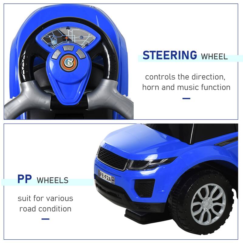 2-in-1 Toddler Push Car with Storage, Guardrail & Real Steering - Blue