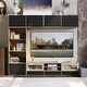 preview thumbnail 1 of 17, Modular Storage Wall Unit with Adjustable Shelves and TV Stand – Oak Veneer & Black Fronts