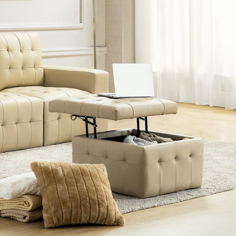 Aurora Genuine Leather Ottoman with Tufted Design by HULALA HOME