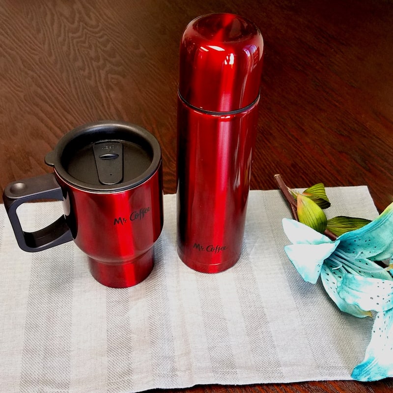 Mr Coffee Javelin 2pc Thermos and Travel Mug Gift Set in Red