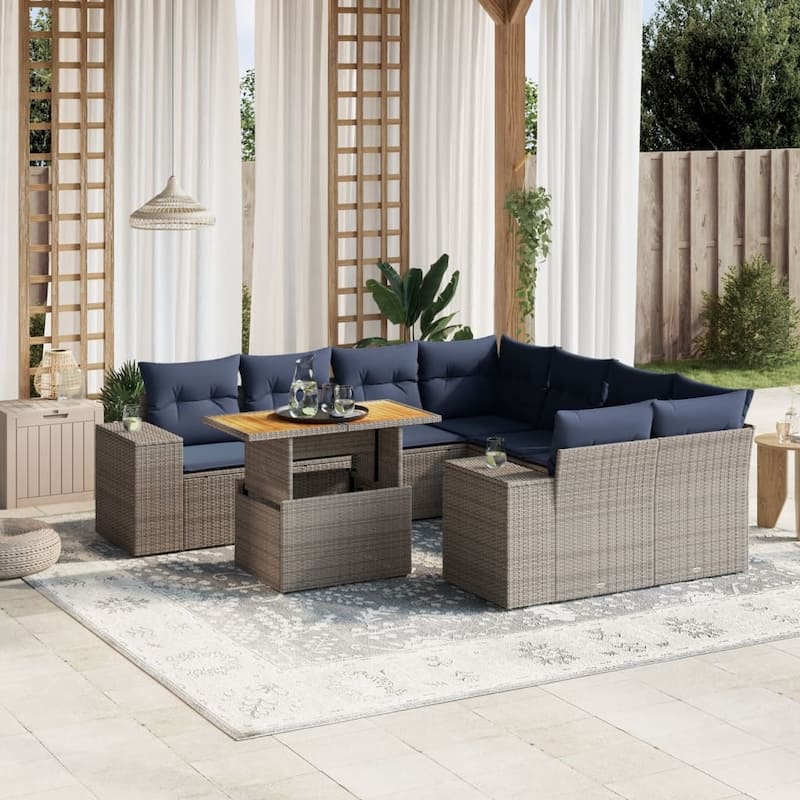 vidaXL Patio Sofa Set with Cushions Outdoor Furniture 9 Piece Poly Rattan - 24.4 x 24.4 x 27.2 - Grey