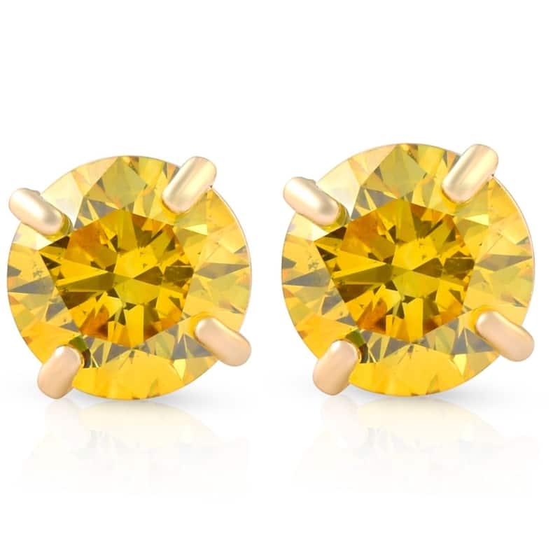 1/2ct Fancy Yellow Diamond Studs Yellow Gold Screw Back Lab Grown Earrings