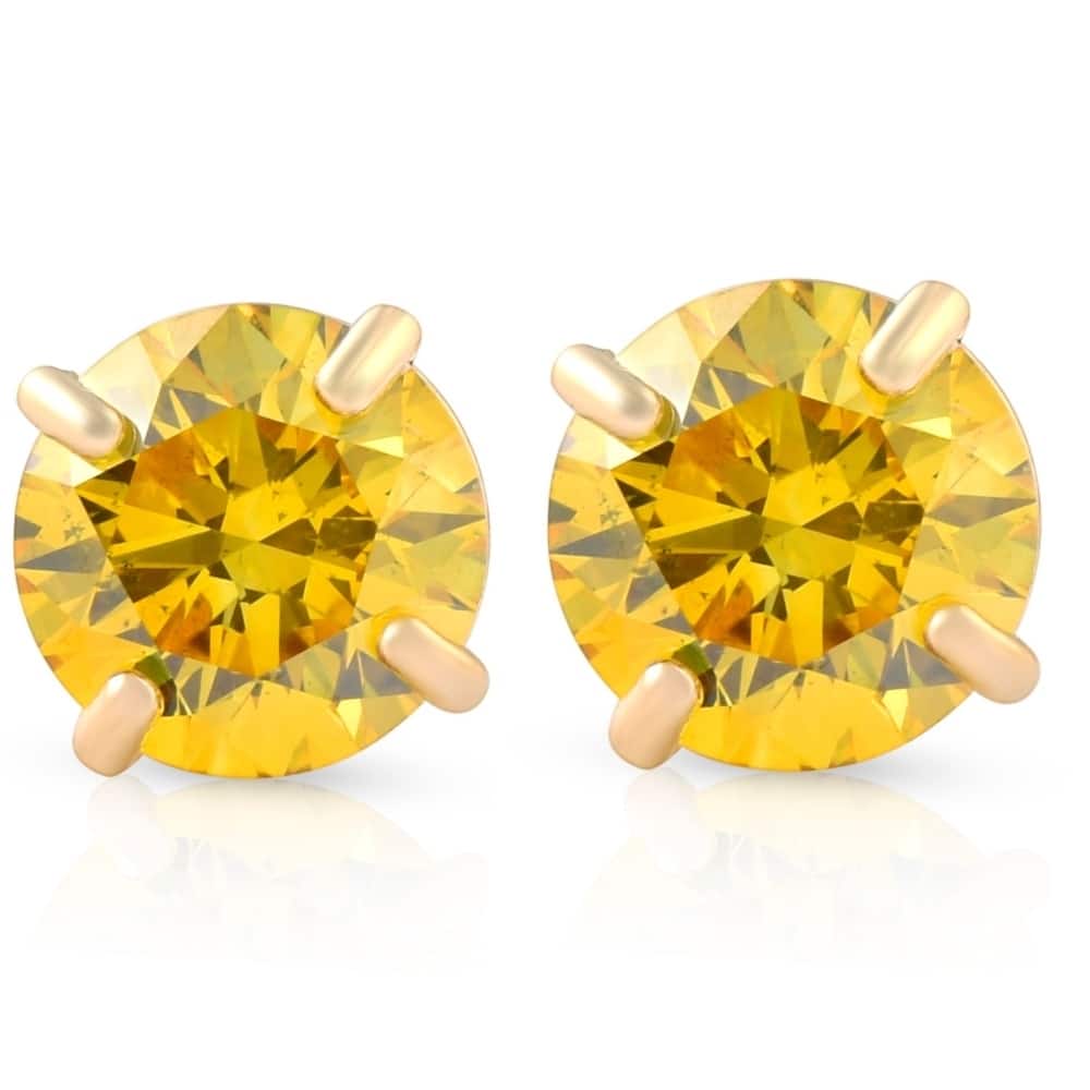 1/2ct Fancy Yellow Diamond Studs Yellow Gold Screw Back Lab Grown Earrings