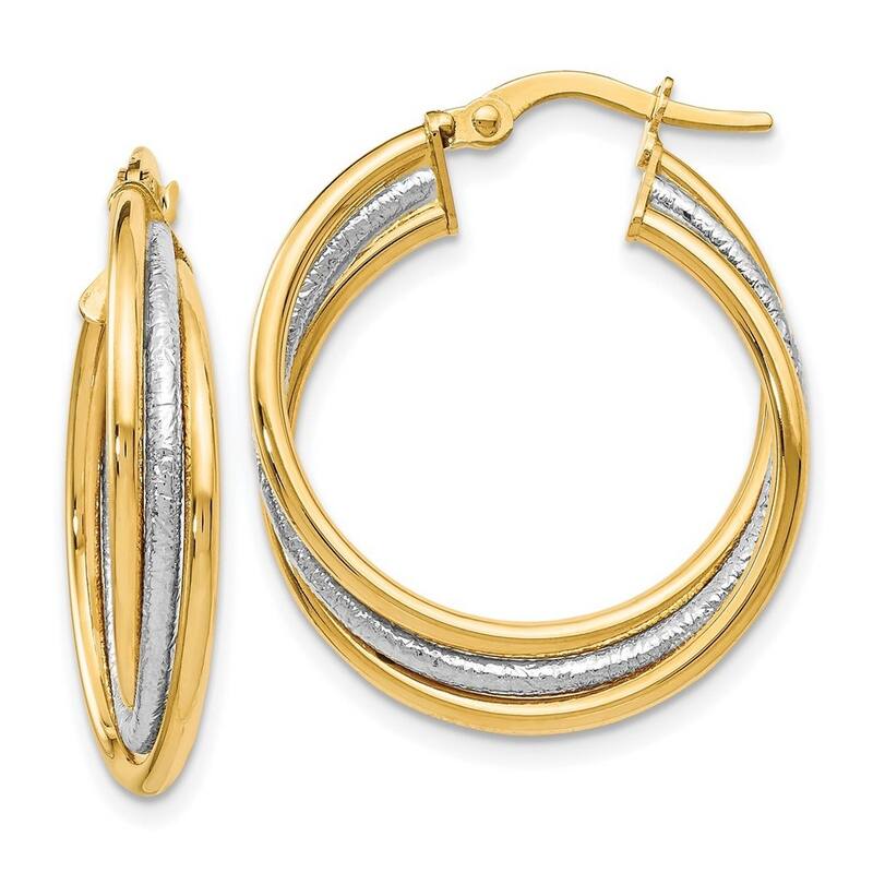 Curata 14k Two Tone Gold 23x3mm Textured Twisted Hoop Earrings