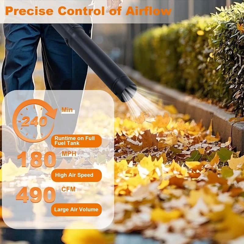 28cc 2-Stroke 1.1 HP, 490 CFM, 280 MPH Handheld Gas Powered Leaf Blower for Effortless Lawn & Leaf Cleanup - N/A