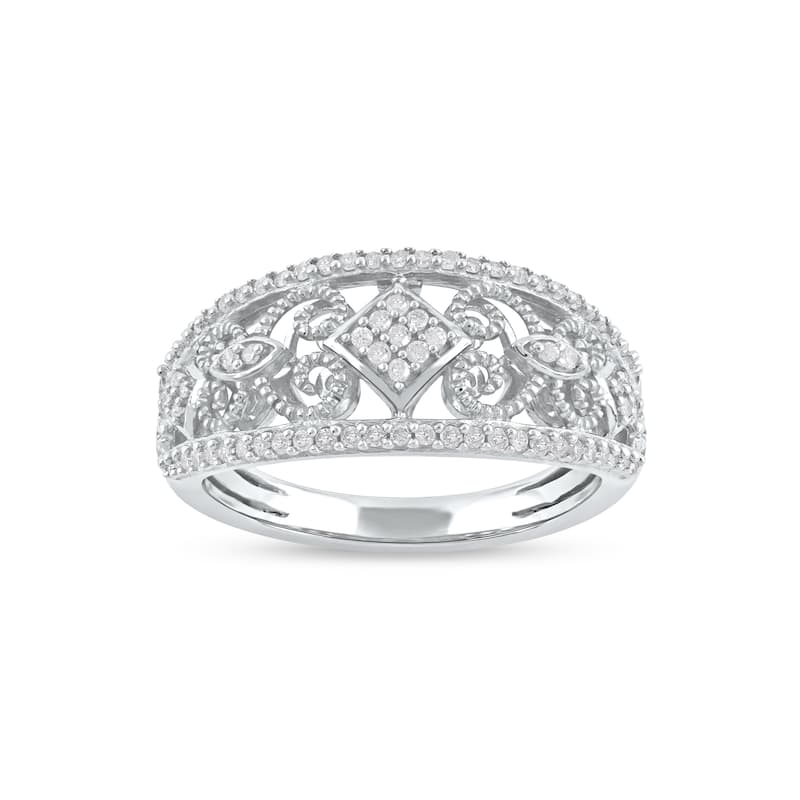 De Couer 1/5ct TDW Diamond Vintage Style Fashion Ring in 10k white gold for Women - White H-I