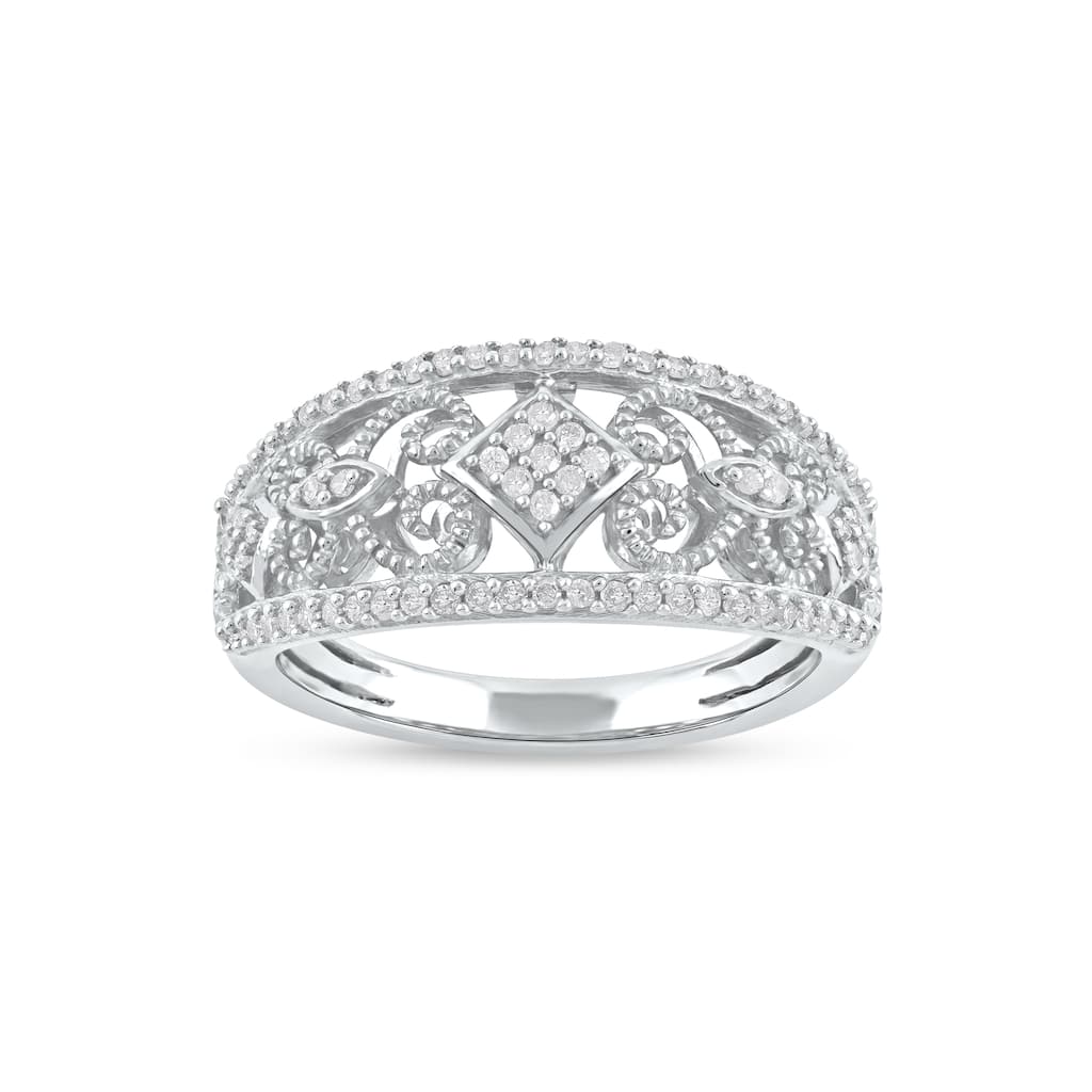 1/5ct TDW Diamond Vintage Style Fashion Ring in 10k white gold for Women - White H-I