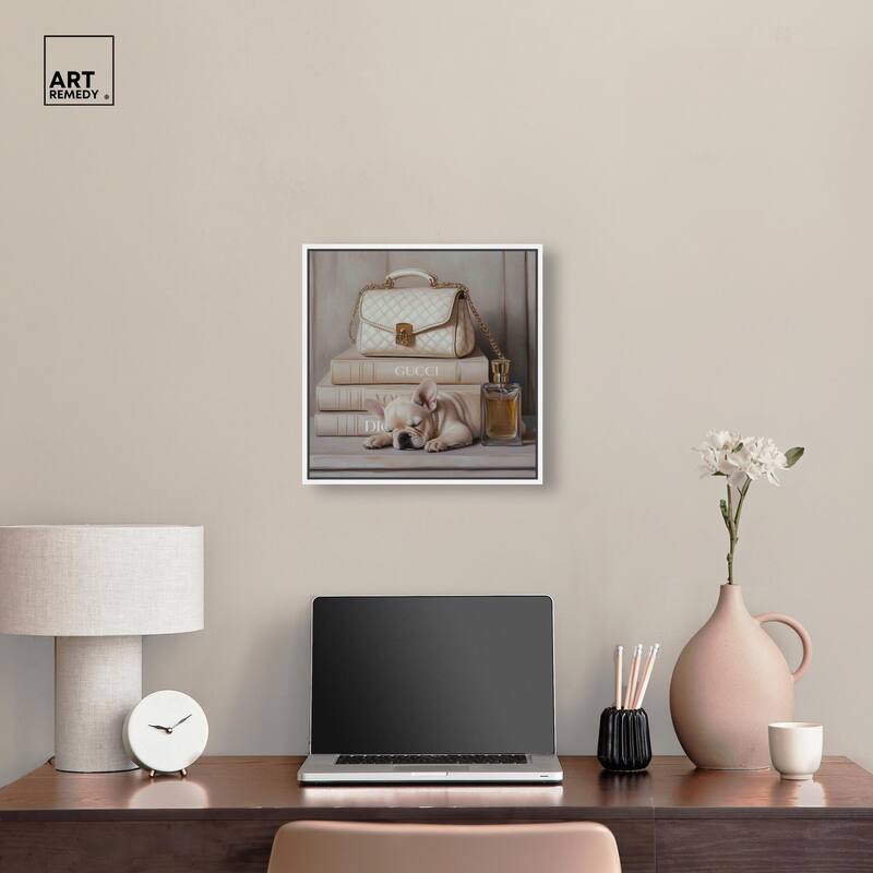 Ivory Books and Frenchie Canvas by Art Remedy
