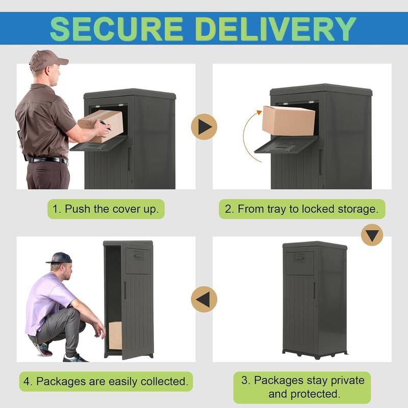Package Delivery Box, Large Parcel Drop Box with Lockable Secure, Waterproof Resin Storage Anti-Theft Outdoor Package Delivery