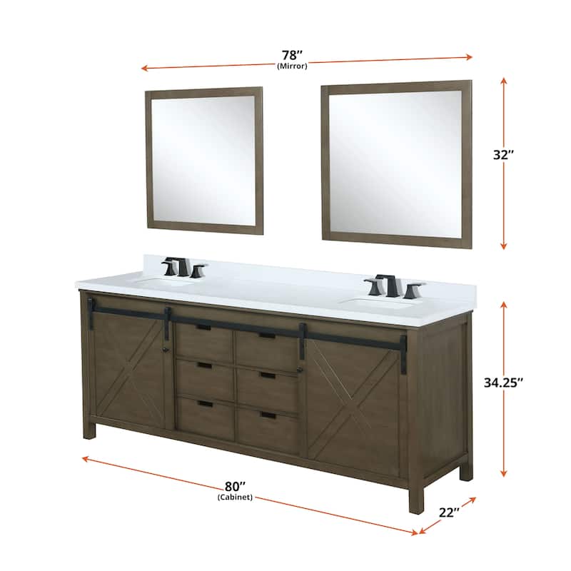 Marsyas 80 in W x 22 in D Brown Double Bath Vanity, Cultured Marble Countertop, Faucet Set and 30 in Mirrors