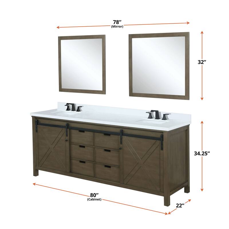 Marsyas Bath Vanity, White Quartz Countertop and Mirrors