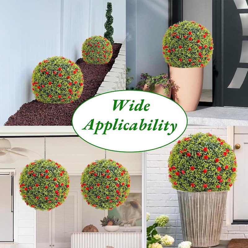 4 Pack 12.5" Artificial Flowers Topiary Balls for Home Decor, Wedding - 12.6 inch