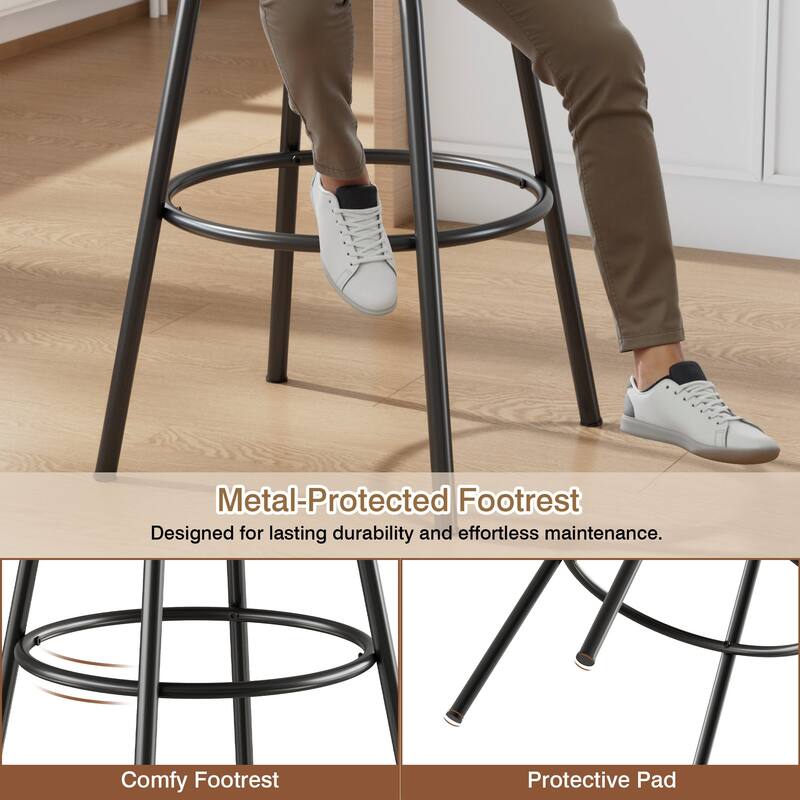 Javlergo 2/4 Pack Bar Stools Brown Mid Century Modern PU Leather 360° Swivel & Ring Footrest Kitchen Island Barstools