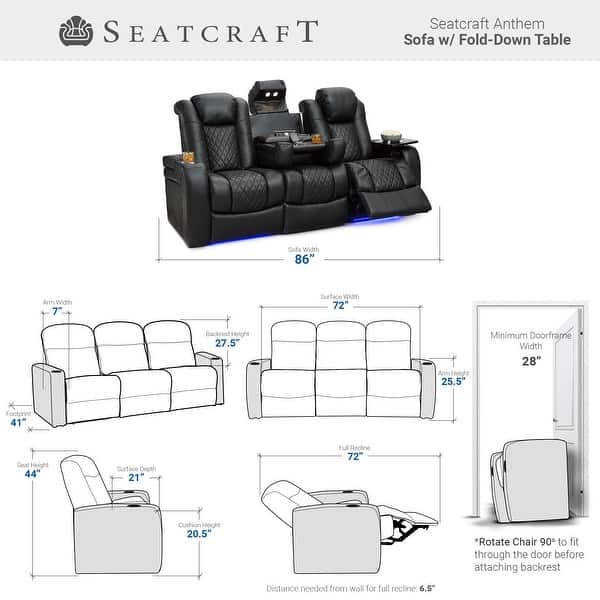 Seatcraft Anthem Home Theater Seating, Black Leather 7000, Power