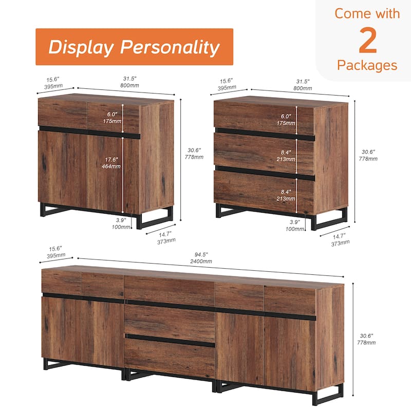 WAMPAT Modern TV Stand for TVs up to 100 inch, 3 in 1 TV Console with Adjustable Shelves and 3 Drawers for Living Room,Bedroom