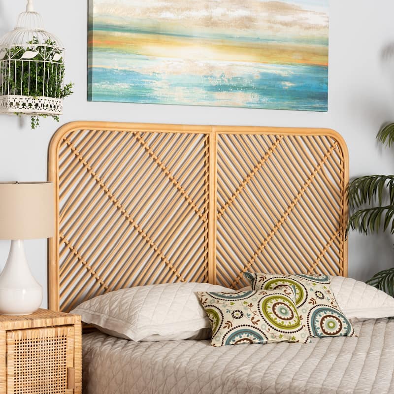 Sakina Modern Bohemian Natural Rattan Wall-mountable Headboard-Queen