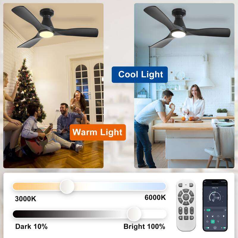 Ceiling Fan Without Light: 42-52 Inch 3 Blade Indoor Outdoor Fans for Patios