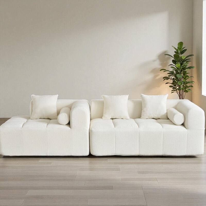 101.2" Modular Sectional Sofa Full-Foam Compressed Couch with Deep Seating Side Pockets Square & Bolster Pillows