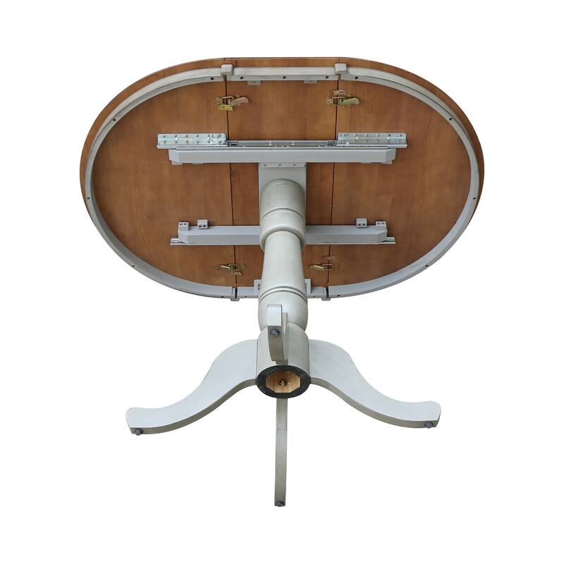 36" Round Top Pedestal Table With 12" Leaf - Distressed Hickory/Stone