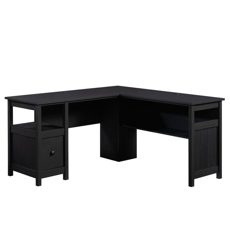 Anmytek L Shaped Home Office Desk with Storage Black Wood Look Compact Workspace - Black
