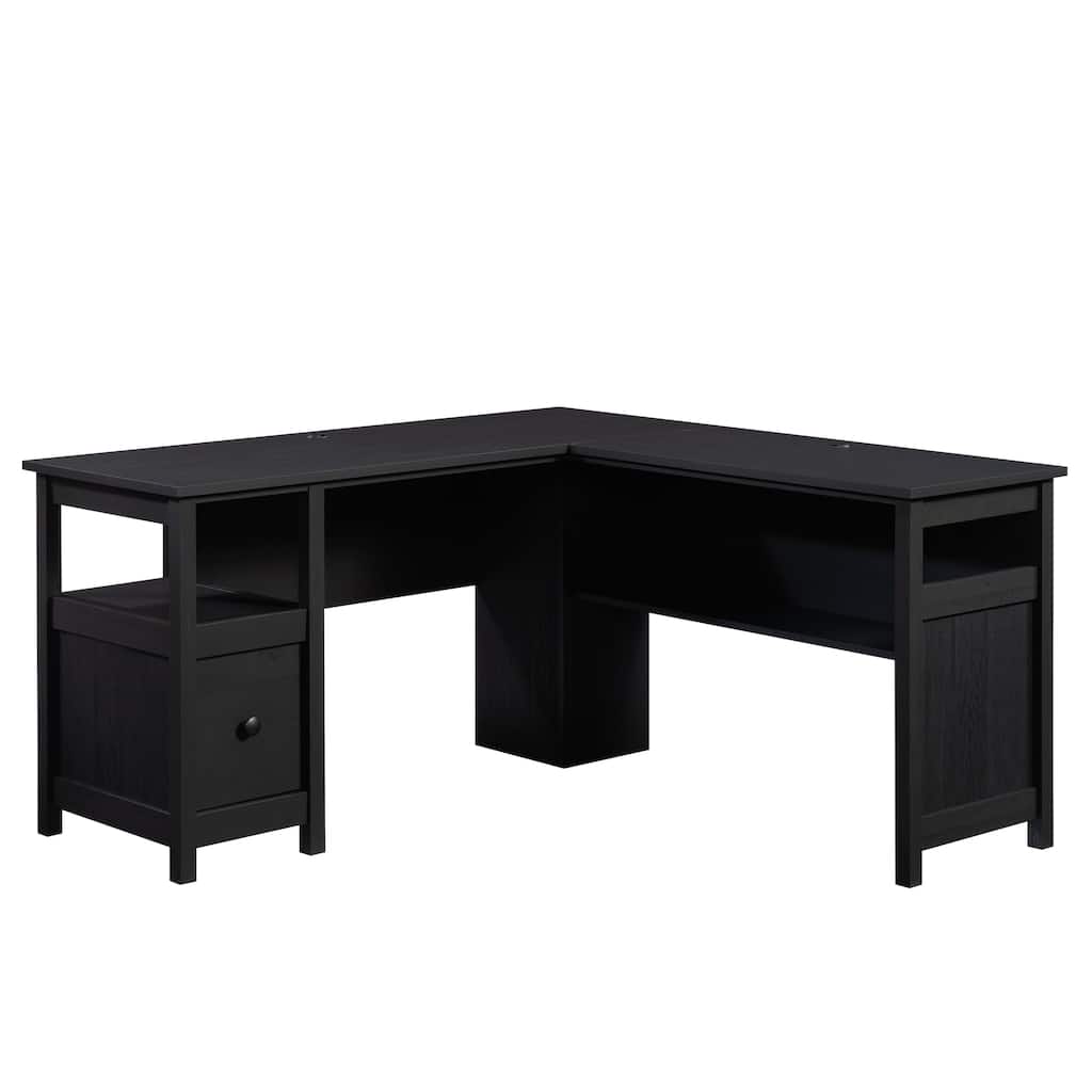 Anmytek L Shaped Home Office Desk with Storage Black Wood Look Compact Workspace