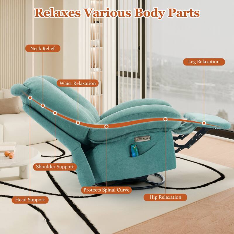 XINMICS Swivel Recliner Chair, Glider Rocking Power Recliner with Massage and Heated
