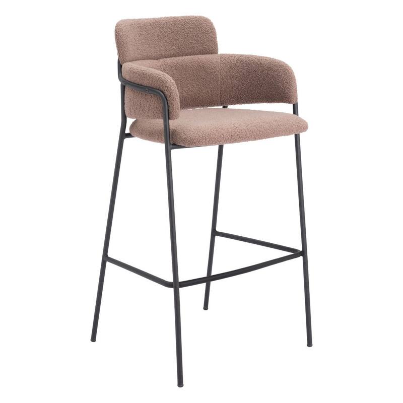 HomeRoots Set of Two 30" Brown and Black Faux Shearling and Steel Bar Height Bar Chairs