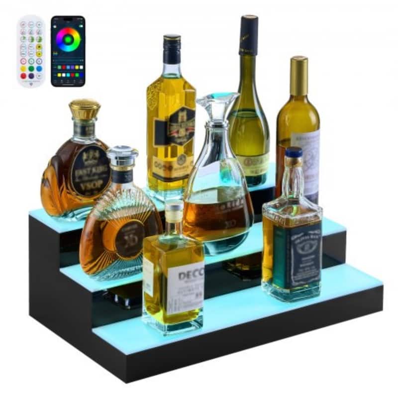 Acrylic 3-Tier LED Lighted Liquor Wine Shelf with Remote