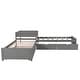 preview thumbnail 29 of 52, Twin Size L-Shaped Pine Wood Platform Bed with Trundle & Two Drawers, Bedroom Sofa Bed Frame with Built-in Desk for Guest Room