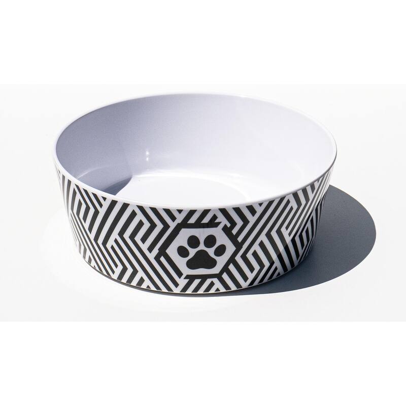 Black & White Geo Paw, Single Wall, Large Bowl, 5 cups, Set of 2