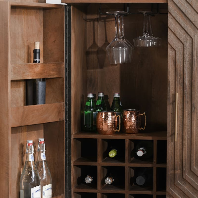 Classic Home Holmes Mango Wood Carved Bar Cabinet in Brown