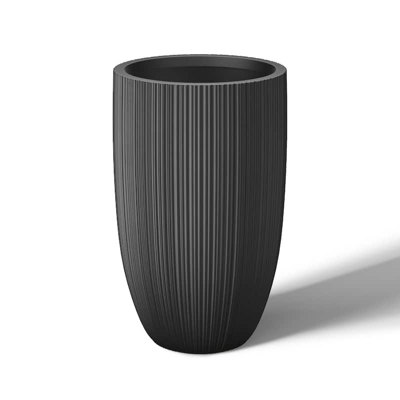 Textured Granite Gray Tall Concrete Round Plant Pots / Large Indoor and Outdoor flower Planters (13.5 Inch x 24.5 Inch)