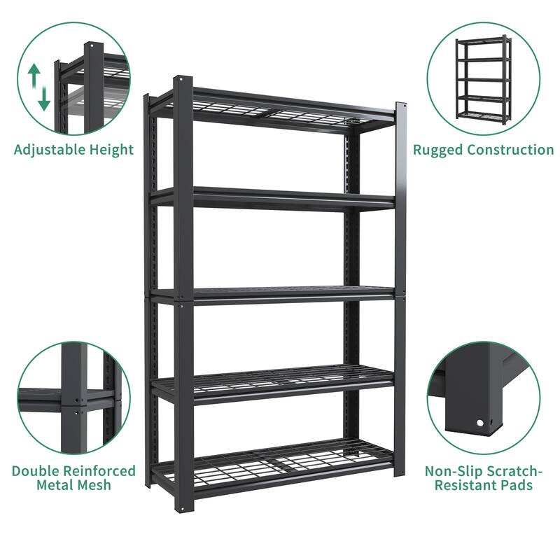 72"H 5-Tier Adjustable Heavy Duty Shelving Metal Mesh Storage Rack-Metal Shelf Organizer for Pantry, Garage, Kitchen