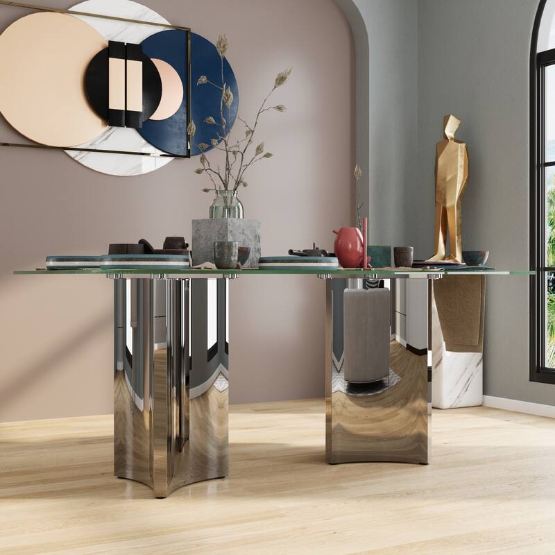 Luxurious Clear Tempered Glass Dining Table Set with Heavy Duty Dining Chairs
