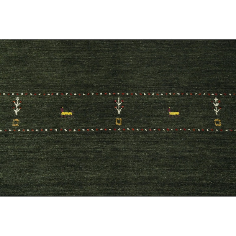 Hand Knotted Oriental 100% Wool Carpet Tribal Animal Pictorial Green Gabbeh Area Rug - 7' 8'' X 4' 11''