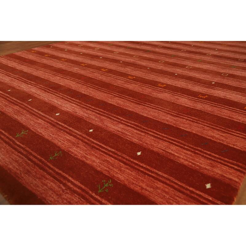 Hand Knotted Oriental 100% Wool Carpet Tribal Stripe Oranges & Rust Gabbeh Area Rug - 9' 9'' X 6' 9''