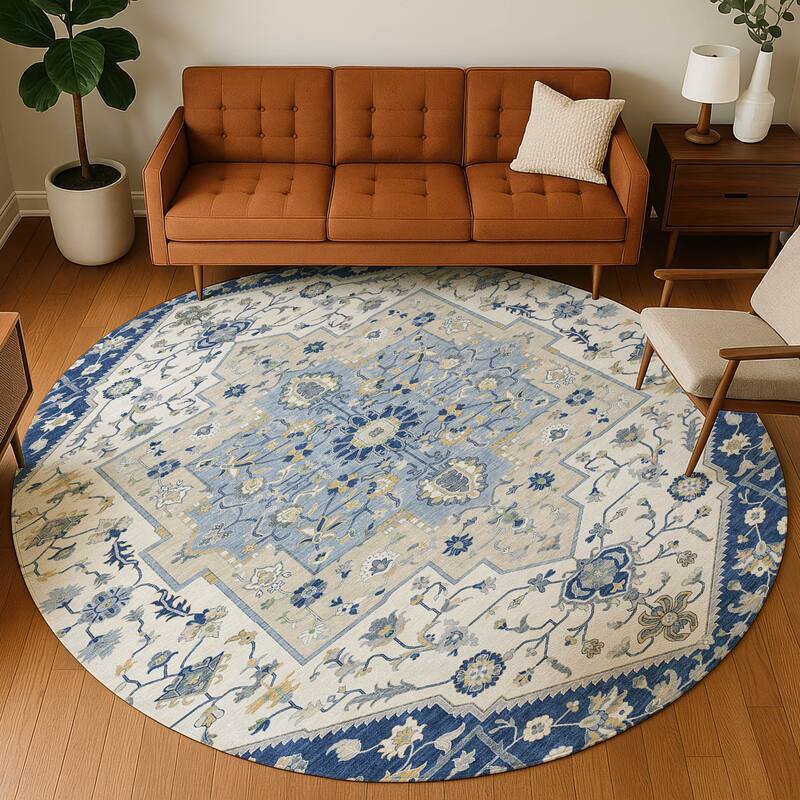 Machine Washable Indoor/ Outdoor Traditional Kolkata Chantille Rug