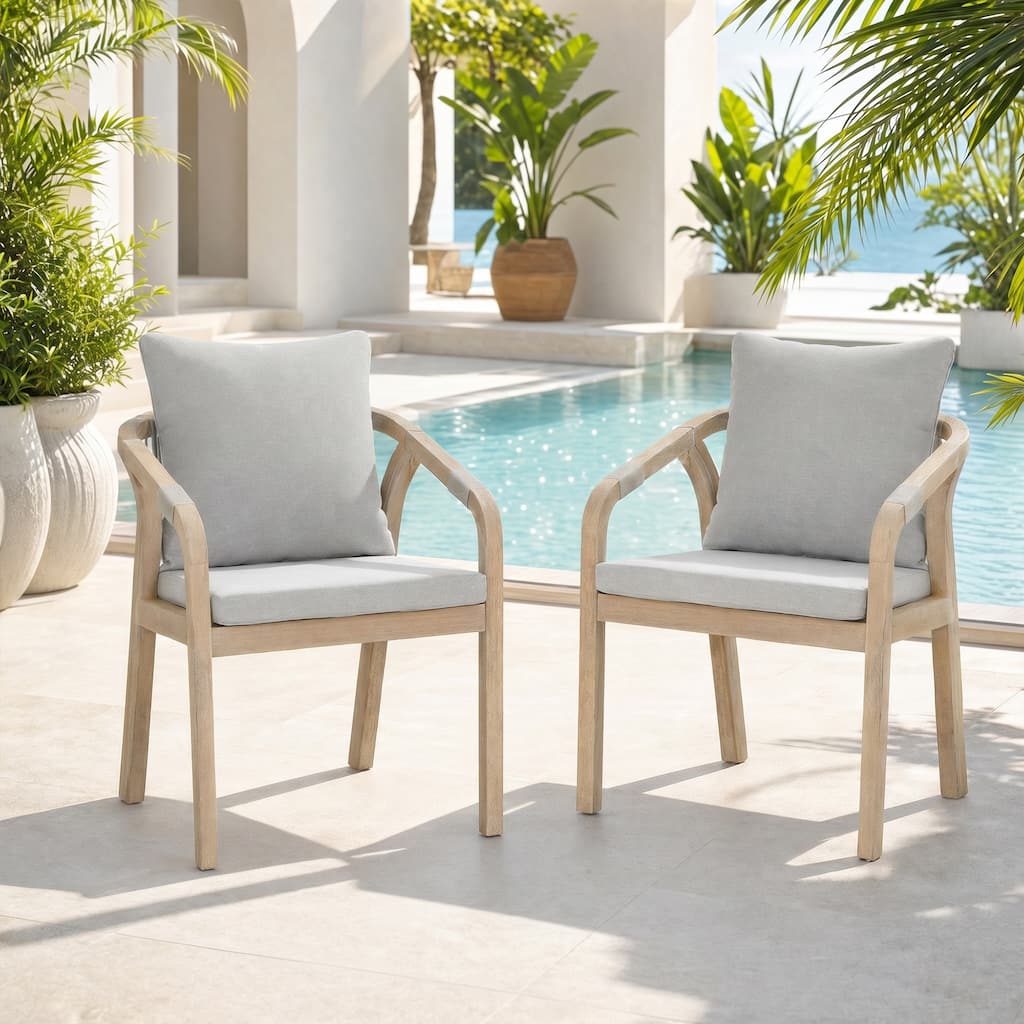 Acacia Wood Outdoor Dining Chairs with Rope Back, Set of 2