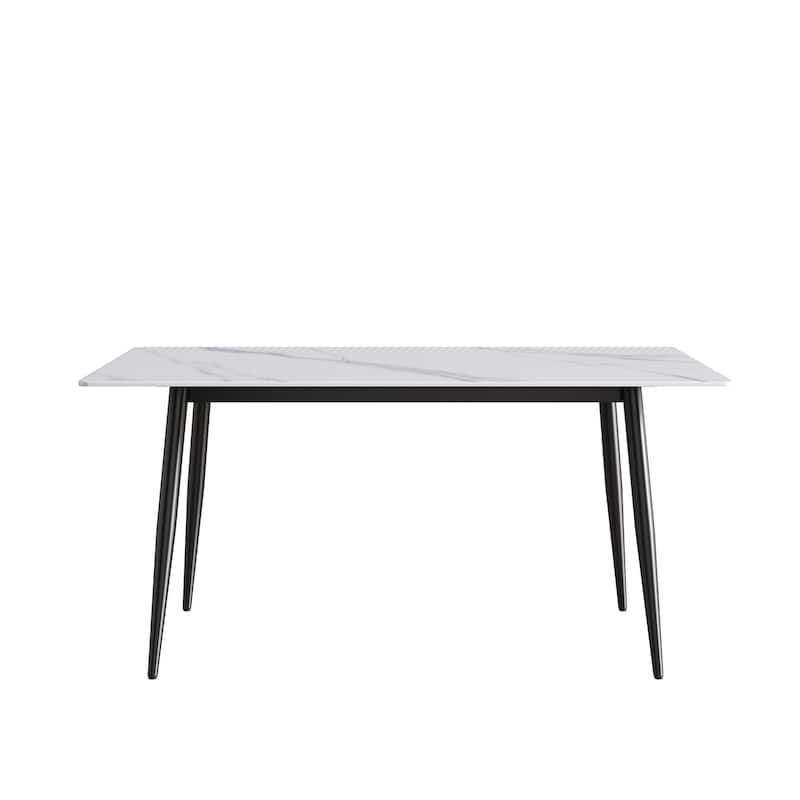 71" Modern Dining Table with Rectangular Marble Tabletop,Carbon Steel Legs