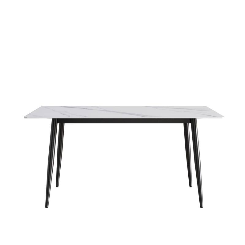 71"Modern White Dining Table for 6, Sintered Stone Tabletop Kitchen Table