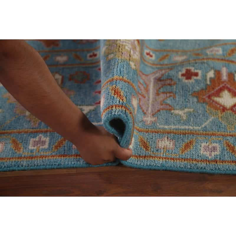 Blue Floral Oushak Area Rug Handmade Wool Carpet - 8'10"x 11'10"