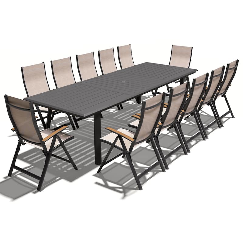 9/11/13-Piece Luxury Outdoor Dining Set All-Weather Aluminum Patio Furniture Foldable Chairs
