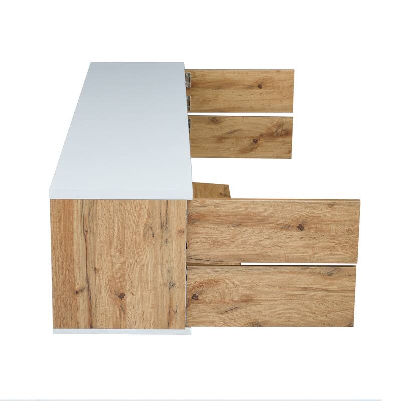 Natural+White 70.8" TV Stand with Multi-Functional Storage and Door Rebound Device for TVs Up to 80"