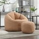 preview thumbnail 34 of 37, Microfiber Upholstered High Density Memory Foam Round Lazy Bean Bag Sofa Chair with Ottoman Tan
