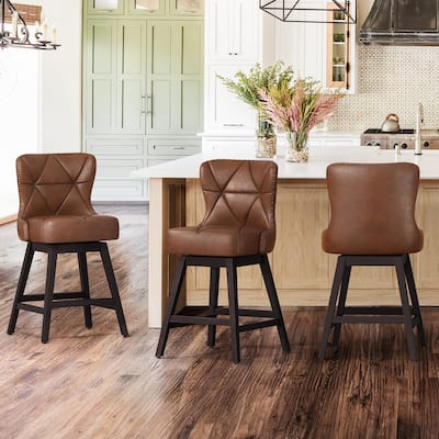 Modern 26 in. H Counter Height Bar Stools Upholstered 360 Free Swivel Counter Stools with Nailhead Trim